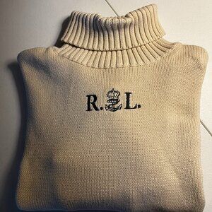 RL Polo Jeans Cream Ribbed TURTLENECK SWEATER